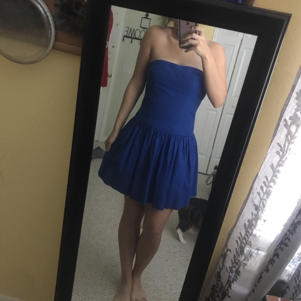 Blue strapless Hollister dress.